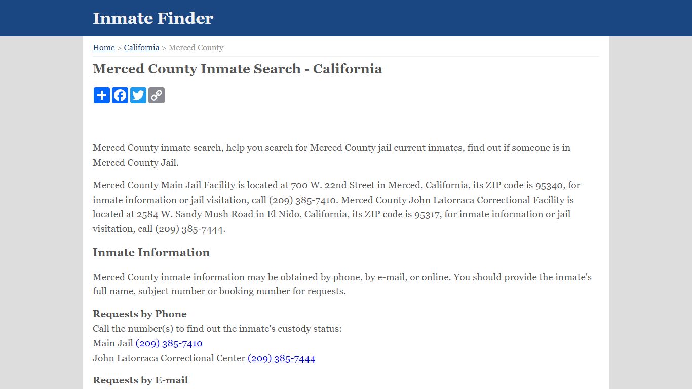 Merced County Inmate Search - California - InmateFinder.org